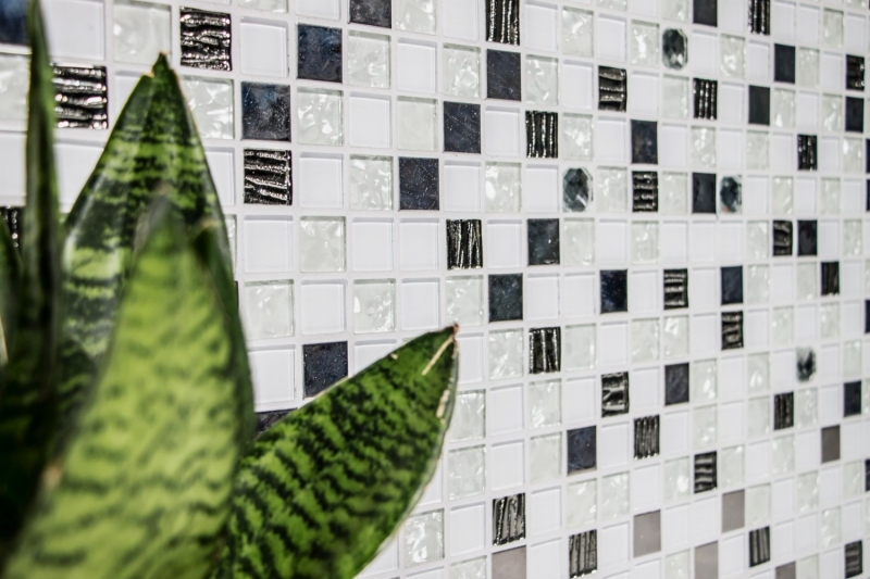 Piastrella di vetro a mosaico in acciaio inox bianco backsplash cucina piastrelle bagno - MOS92-0107