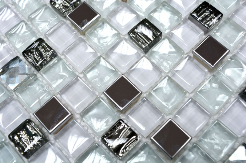 Piastrella di vetro a mosaico in acciaio inox bianco backsplash cucina piastrelle bagno - MOS92-0107