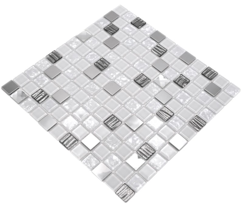 Piastrelle di mosaico in acciaio inox bianco argento pannello di mosaico di vetro MOS63-CM-424