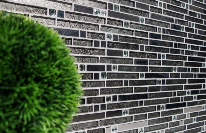 Aste di mosaico in vetro tessere di mosaico in acciaio inox bianco crema argento MOS86-0106