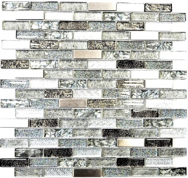 Aste di mosaico in vetro tessere di mosaico in acciaio inox glitter argento grigio antracite nero MOS87-IL017