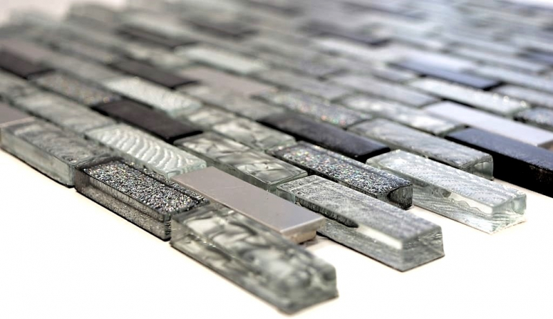 Aste di mosaico in vetro tessere di mosaico in acciaio inox glitter argento grigio antracite nero MOS87-IL017