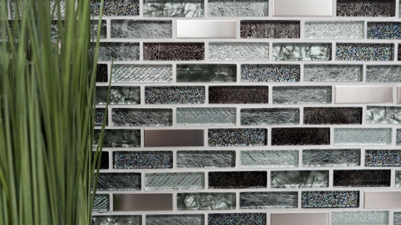 Aste di mosaico in vetro tessere di mosaico in acciaio inox glitter argento grigio antracite nero MOS87-IL017