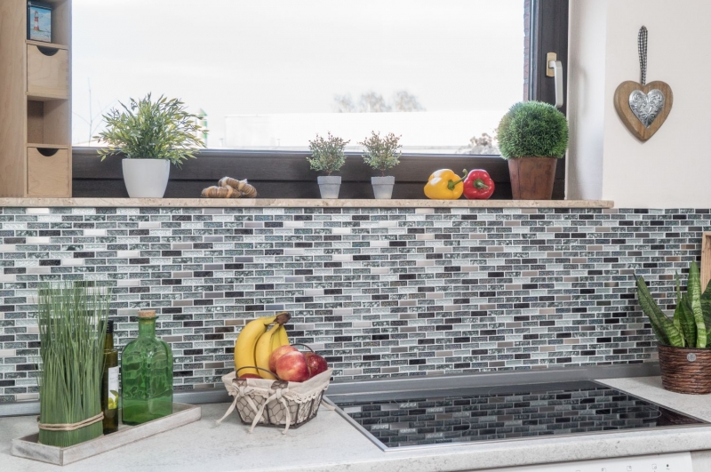 Aste di mosaico in vetro tessere di mosaico in acciaio inox glitter argento grigio antracite nero MOS87-IL017