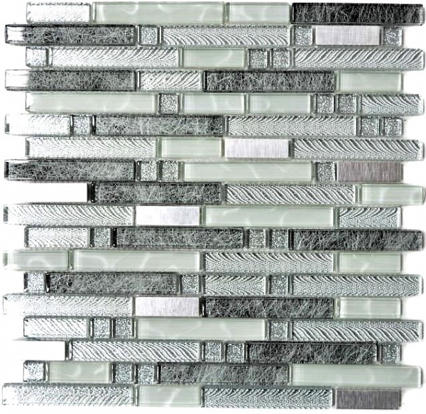 Piastrella di mosaico campione a mano Piastrella specchio traslucido acciaio inox chiaro grigio argento mosaico di vetro composito Acciaio cristallo chiaro grigio argento MOS87-MV698_m