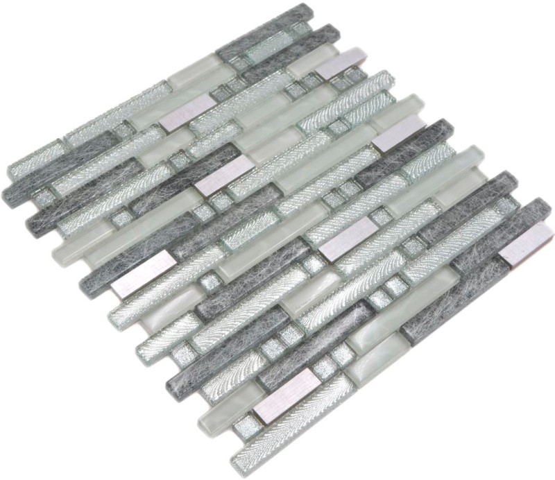 Aste di mosaico in vetro tessere di mosaico in acciaio inox bianco grigio argento MOS87-MV698