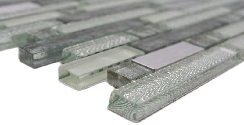 Aste di mosaico in vetro tessere di mosaico in acciaio inox bianco grigio argento MOS87-MV698