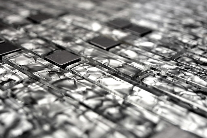 Piastrella di mosaico campione a mano Piastrella specchio traslucido acciaio inox verde grigio mosaico di vetro composito Cristallo acciaio pietra verde grigio MOS87-MV728_m