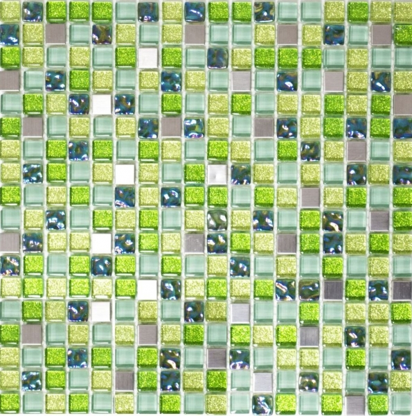 Piastrella di mosaico dipinta a mano Backsplash di piastrelle Acciaio inox traslucido verde Mosaico di vetro Acciaio cristallo verde MOS92-0506_m