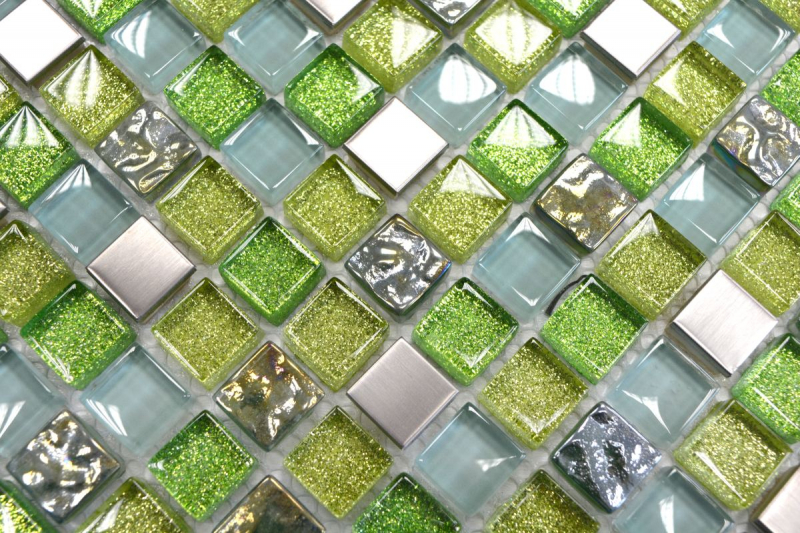 Piastrella di mosaico dipinta a mano Backsplash di piastrelle Acciaio inox traslucido verde Mosaico di vetro Acciaio cristallo verde MOS92-0506_m