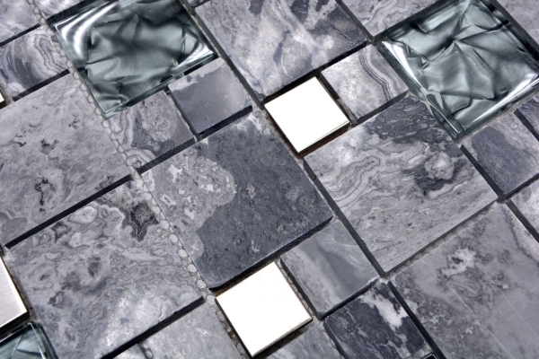 Piastrella di mosaico dipinta a mano Backsplash di piastrelle Acciaio inox traslucido grigio Combinazione di mosaico di vetro Pietra di cristallo Grigio acciaio MOS88-0204_m