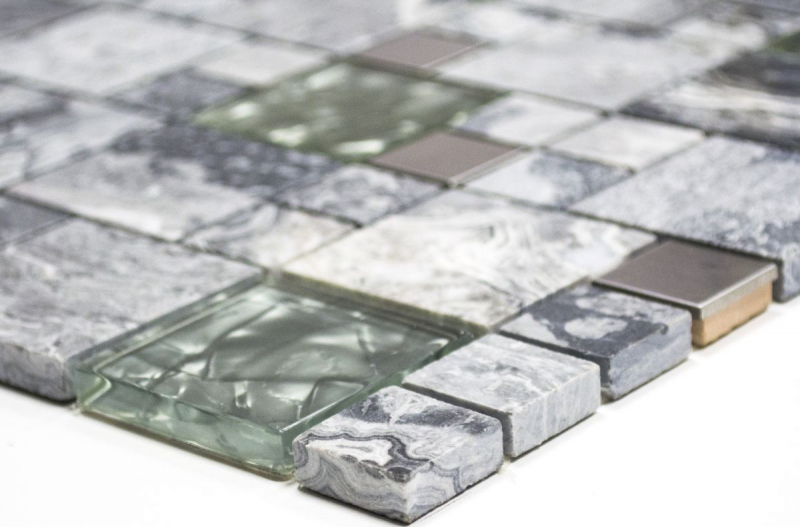 Piastrella di mosaico dipinta a mano Backsplash di piastrelle Acciaio inox traslucido grigio Combinazione di mosaico di vetro Pietra di cristallo Grigio acciaio MOS88-0204_m