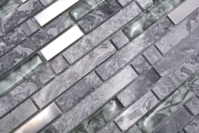 Mosaico di vetro pietra naturale tondini di marmo mosaico di acciaio inox grigio antracite argento alzatina da parete WC - MOS87-MV778