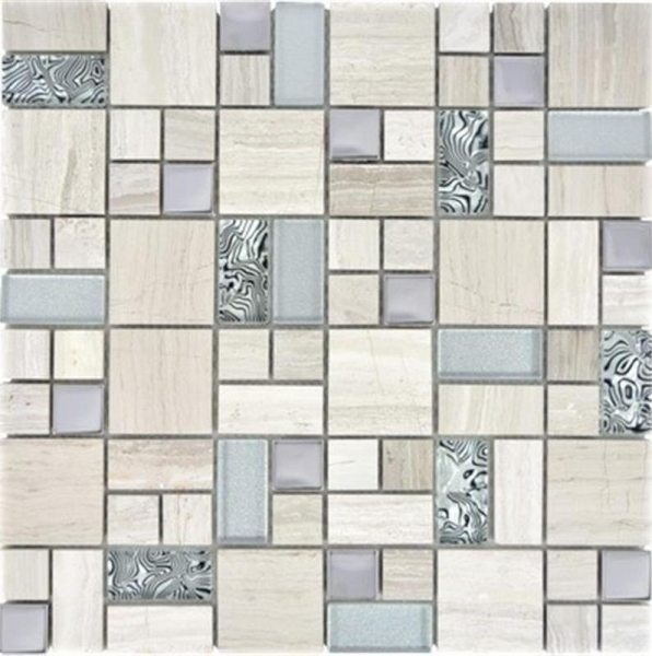 Pietra naturale vetro mosaico marmo mosaico piastrelle acciaio inox sapone grigio chiaro argento chiaro piastrelle backsplash muro - MOS88-0202