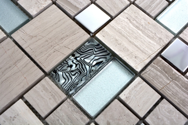 Pietra naturale vetro mosaico marmo mosaico piastrelle acciaio inox sapone grigio chiaro argento chiaro piastrelle backsplash muro - MOS88-0202
