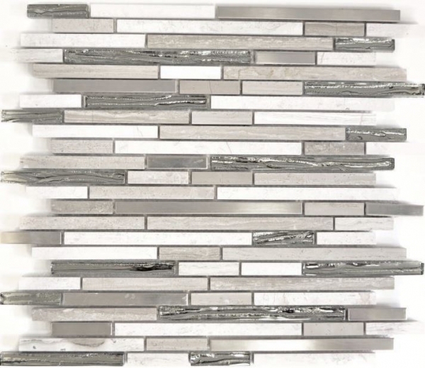 Piastrella di mosaico campione a mano Piastrella specchio traslucido acciaio inox bianco legno composito vetro mosaico Pietra cristallo acciaio legno bianco MOS86-SV85_m