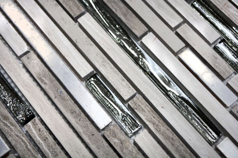 Mosaico di vetro pietra naturale aste acciaio inox marmo grigio bianco grigio chiaro argento Rivestimento cucina bagno WC - MOS86-SV85