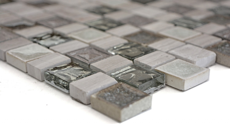 Piastrelle di mosaico composito in resina ceramica grigio bianco grigio chiaro crema beige multiformato mosaico di vetro backsplash - MOS82-2002