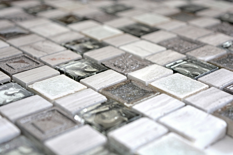 Piastrelle di mosaico composito in resina ceramica grigio bianco grigio chiaro crema beige multiformato mosaico di vetro backsplash - MOS82-2002