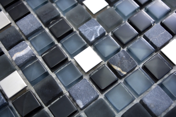 Mosaico di vetro mosaico di pietra naturale acciaio inox nero antracite grigio scuro argento piastrelle backsplash cucina piastrelle - MOS92-0203