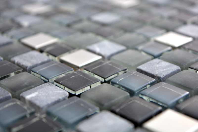 Mosaico di vetro mosaico di pietra naturale acciaio inox nero antracite grigio scuro argento piastrelle backsplash cucina piastrelle - MOS92-0203