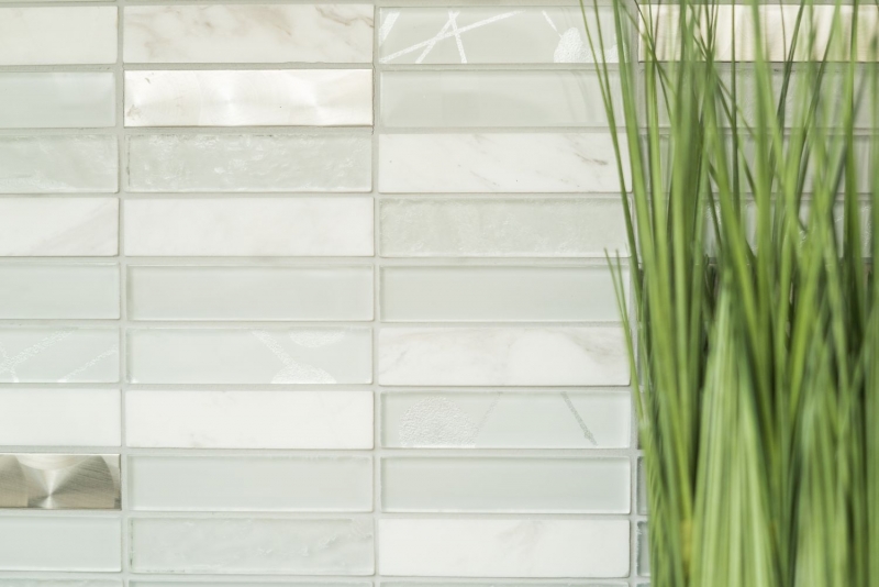 Piastrelle rettangolari in vetro mosaico acciaio inox pietra naturale bianco argento piastrelle backsplash doccia parete bagno WC - MOS87-11X