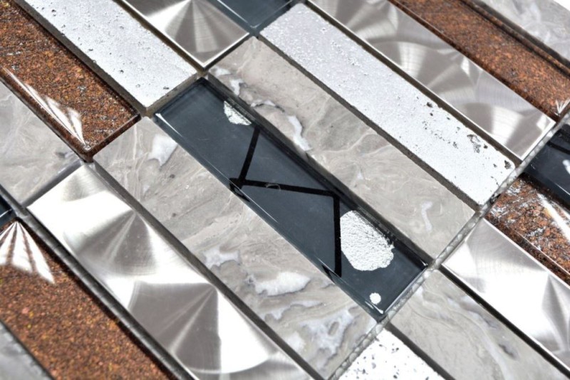 Piastrelle rettangolari in vetro mosaico acciaio inox resina grigio antracite marrone piastrelle backsplash muro cucina bagno - MOS87-24X