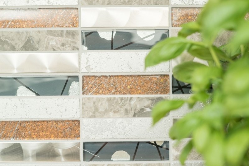 Piastrelle rettangolari in vetro mosaico acciaio inox resina grigio antracite marrone piastrelle backsplash muro cucina bagno - MOS87-24X