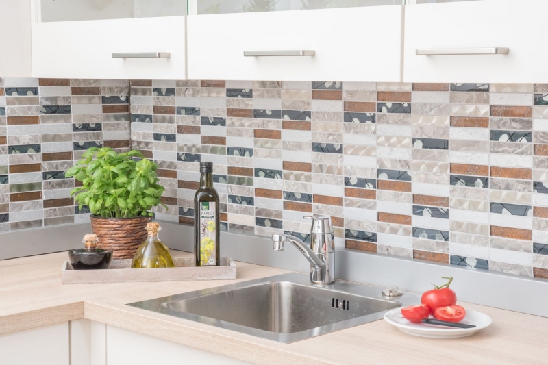 Piastrelle rettangolari in vetro mosaico acciaio inox resina grigio antracite marrone piastrelle backsplash muro cucina bagno - MOS87-24X