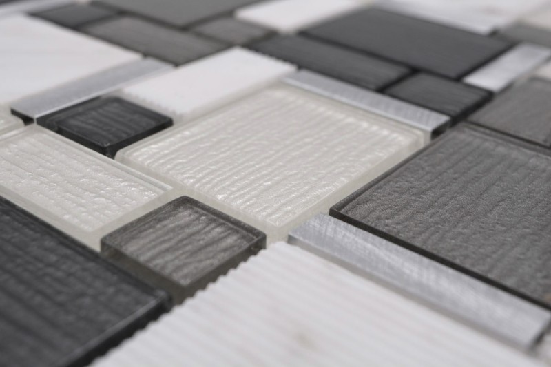Pietra naturale vetro mosaico piastrelle alluminio bianco grigio antracite fango backsplash parete bagno - MOS49-FK02
