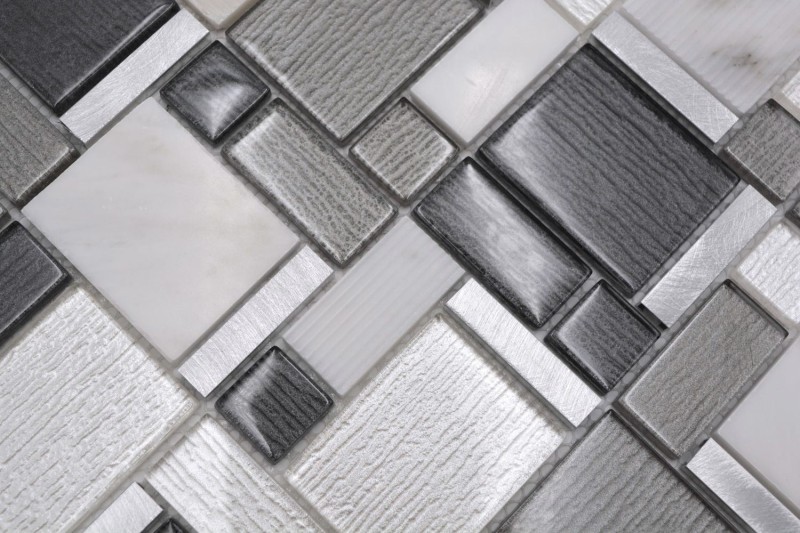 Pietra naturale vetro mosaico piastrelle alluminio bianco grigio antracite fango backsplash parete bagno - MOS49-FK02