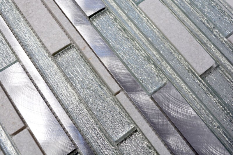 Mosaico di vetro pietra naturale tondini mosaico alluminio bianco argento chiaro grigio rivestimento parete bagno WC - MOS49-GV64