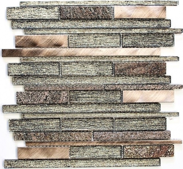 Campione a mano di mosaico Piastrella specchio traslucido alluminio beige rame mosaico di vetro composito Pietra di cristallo alluminio beige rame MOS49-GV74_m