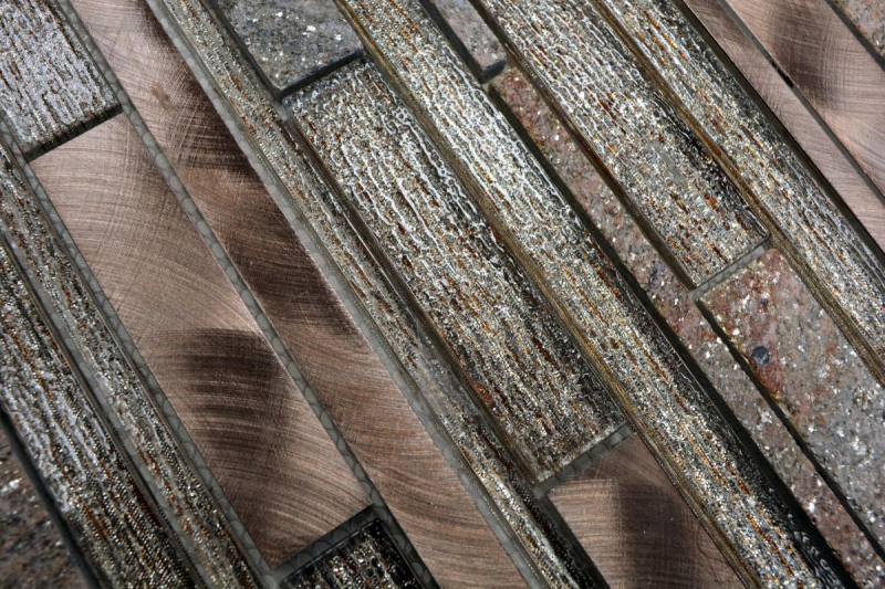 Campione a mano di mosaico Piastrella specchio traslucido alluminio beige rame mosaico di vetro composito Pietra di cristallo alluminio beige rame MOS49-GV74_m