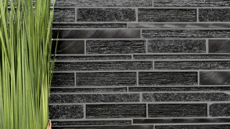 Mosaico di vetro pietra naturale tessere di mosaico alluminio nero antracite grigio scuro rivestimento pareti - MOS49-GV84