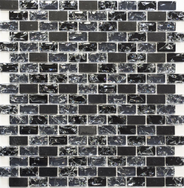 Piastrella di mosaico dipinta a mano Backsplash di piastrelle Nero traslucido Brick Mosaico di vetro Pietra di cristallo nero MOS87-b1128_m
