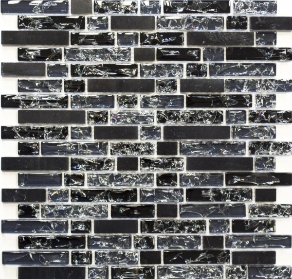 Piastrella di mosaico dipinta a mano Backsplash di piastrelle Nero traslucido Mosaico di vetro composito Pietra di cristallo nera MOS87-v1328_m