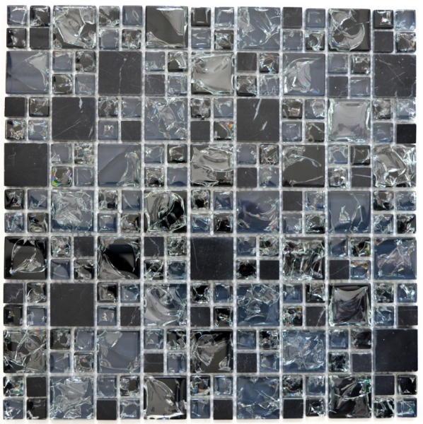 Piastrella di mosaico dipinta a mano Mosaico di vetro combinato nero traslucido Pietra di cristallo nera MOS92-HQ14_m