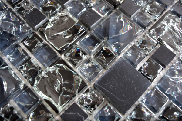 Piastrella di mosaico dipinta a mano Mosaico di vetro combinato nero traslucido Pietra di cristallo nera MOS92-HQ14_m