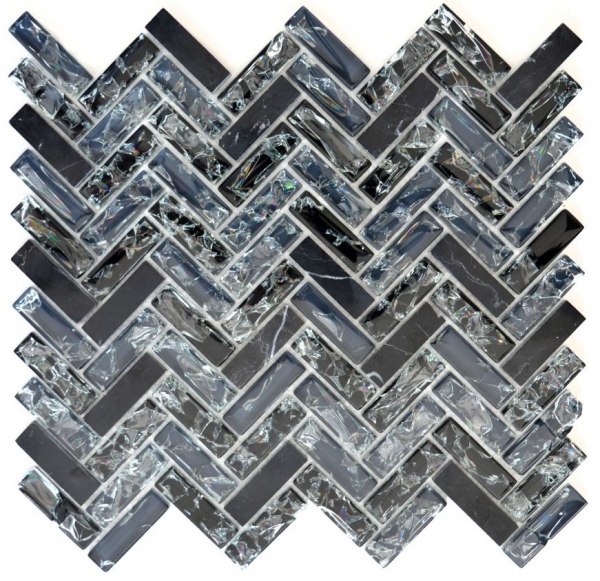 Piastrella di mosaico dipinta a mano Mosaico di vetro traslucido nero a spina di pesce Pietra di cristallo nera MOS87HB-0328_m