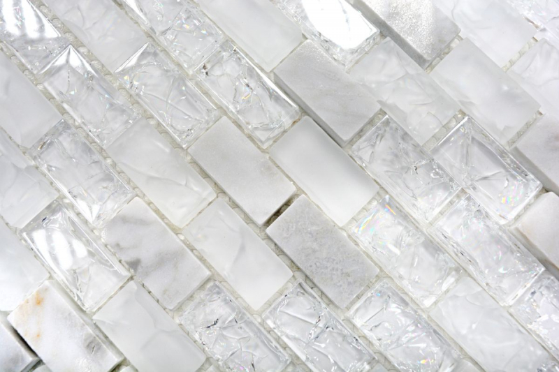 Piastrella di mosaico dipinta a mano Backsplash di piastrelle Bianco traslucido Brick Mosaico di vetro Pietra di cristallo bianco MOS87-0111_m