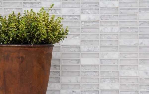 Piastrelle rettangolari di mosaico di vetro mosaico bianco rotto marmo pietra naturale cucina splashback piastrella posteriore - MOS87-s1211