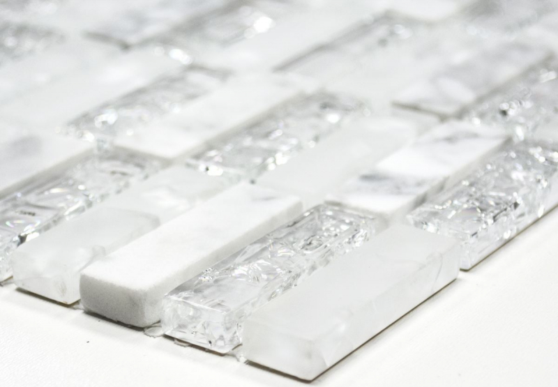 Piastrelle rettangolari di mosaico di vetro mosaico bianco rotto marmo pietra naturale cucina splashback piastrella posteriore - MOS87-s1211
