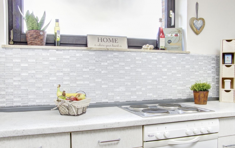Piastrelle rettangolari di mosaico di vetro mosaico bianco rotto marmo pietra naturale cucina splashback piastrella posteriore - MOS87-s1211