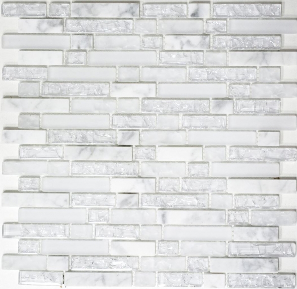 Piastrella di mosaico dipinta a mano Backsplash di piastrelle Bianco traslucido Mosaico di vetro composito Pietra di cristallo bianca MOS87-V1311_m