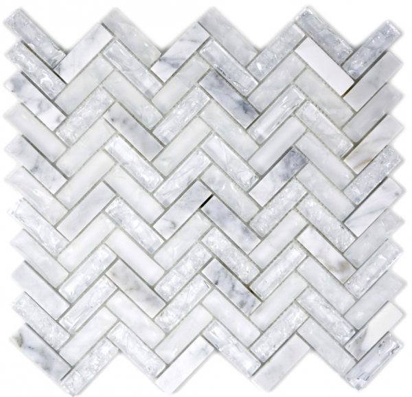 Mosaico dipinto a mano a spina di pesce bianco traslucido Mosaico in vetro Crystal stone bianco MOS87HB-0111_m