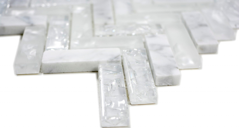 Mosaico dipinto a mano a spina di pesce bianco traslucido Mosaico in vetro Crystal stone bianco MOS87HB-0111_m