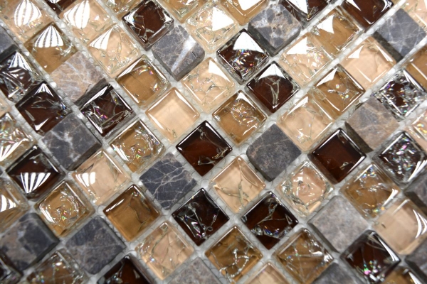 Mosaico in vetro pietra naturale piastrelle di mosaico beige scuro cava marmo marrone scuro crema backsplash cucina - MOS92-1055