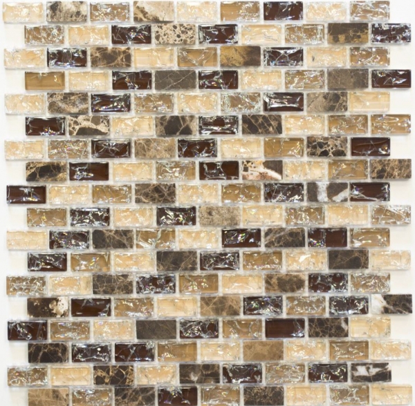 Piastrella di mosaico decorata a mano Backsplash traslucido beige scuro Brick Mosaico di vetro Crystal stone emperador dark MOS87-B1155_m