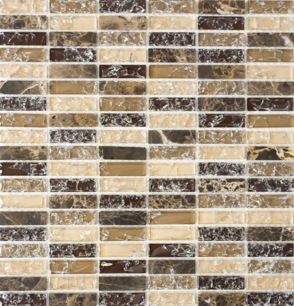 Mosaico rettangolare tessere di vetro mosaico rotto marmo pietra naturale marrone scuro beige parete bagno cucina WC - MOS87-S1255
